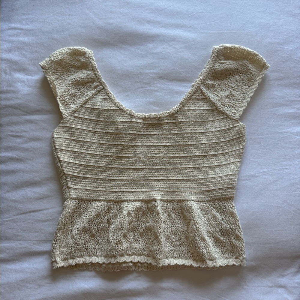 Cream Knit & Crochet Top